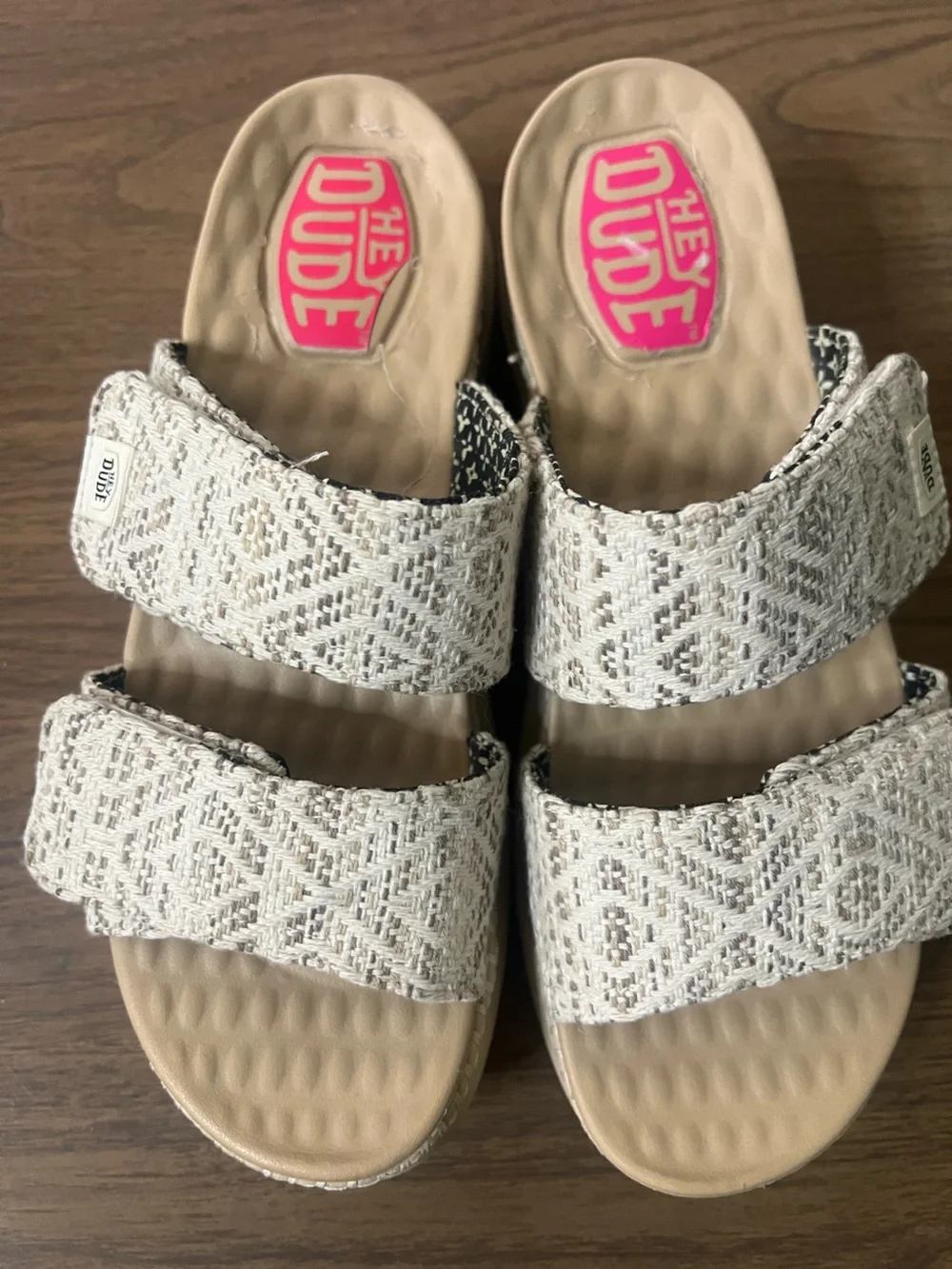 Hey Dude Women's Cream Woven Double-Strap Slide Sandals